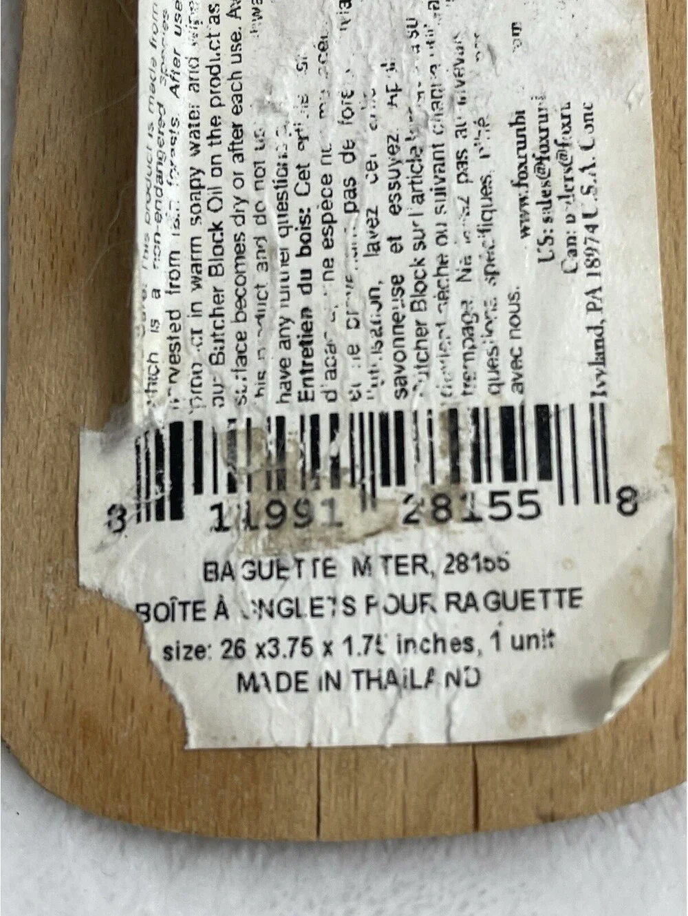 NWT Vtg Ironwood Baguette Bread Miter Cutting Board/Serving Tray 26